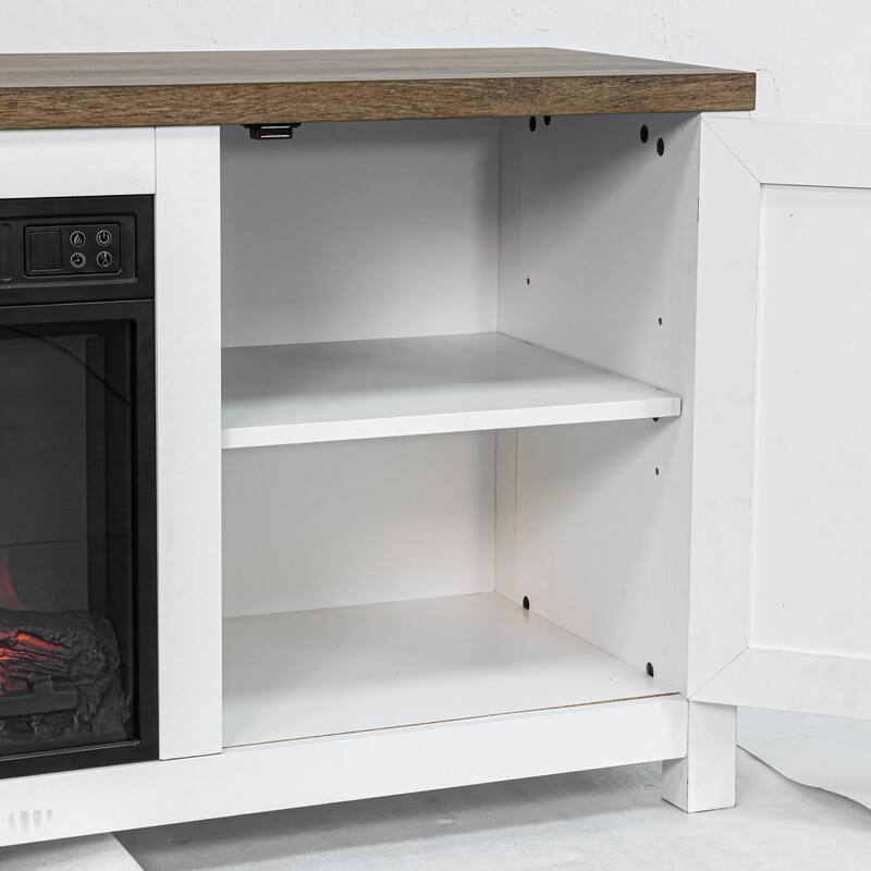 58-Inch Farmhouse Electric Fireplace TV Stand with Storage Cabinets and Adjustable Shelves