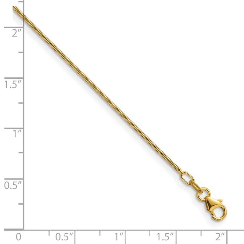 Curata Italian 14k Solid Gold 1.2mm Snake Chain Necklace For Women (Lobster)