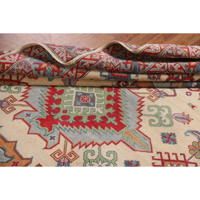 Kazak Living Room Area Rug Hand-Knotted Wool Carpet - 6'9" x 10'1"