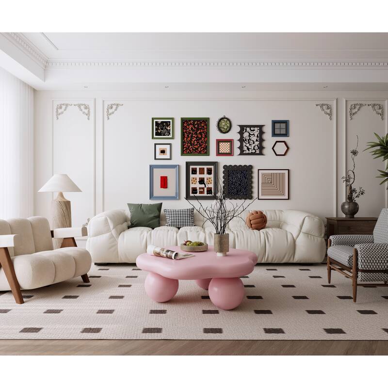 35" Cloud Shaped Modern Minimalist Coffee Table with Spherical Legs