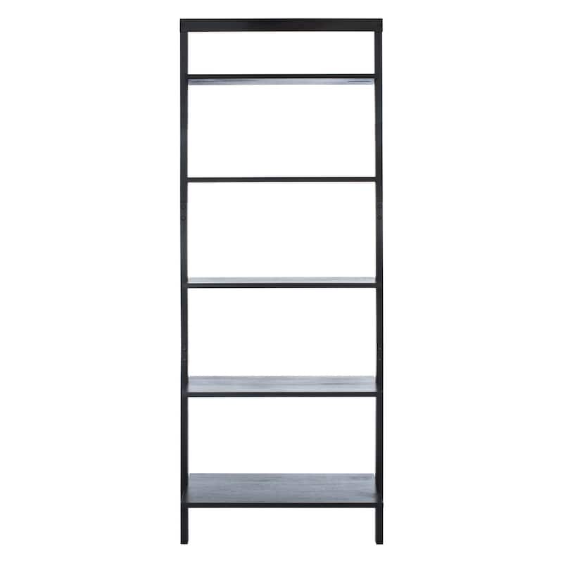 SAFAVIEH Vukica 5-Tier Leaning Etagere Bookcase - 27.6" W x 14" L x 76" H - 28Wx14Dx76H - Black