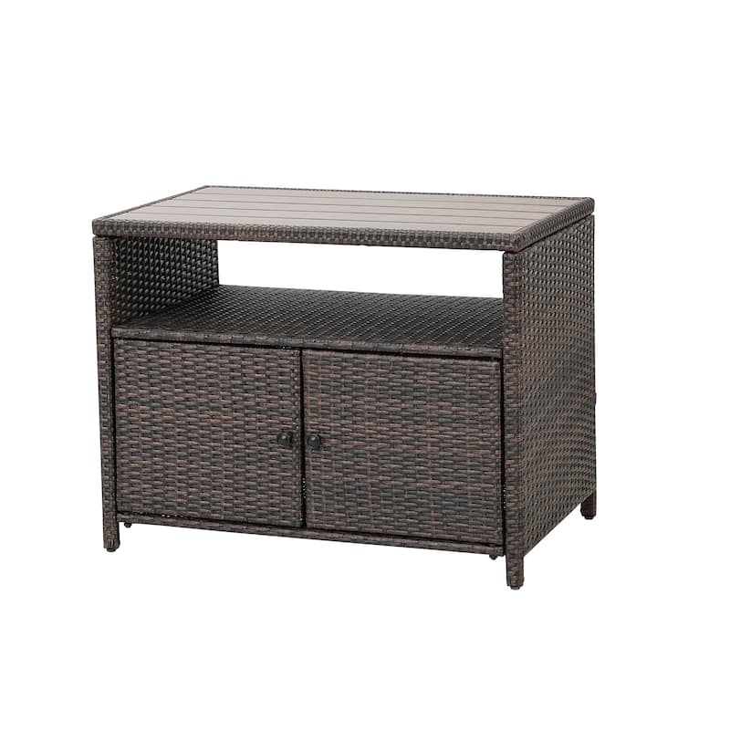 Outdoor Wicker Rattan Tea Cabinet with Open Shelf