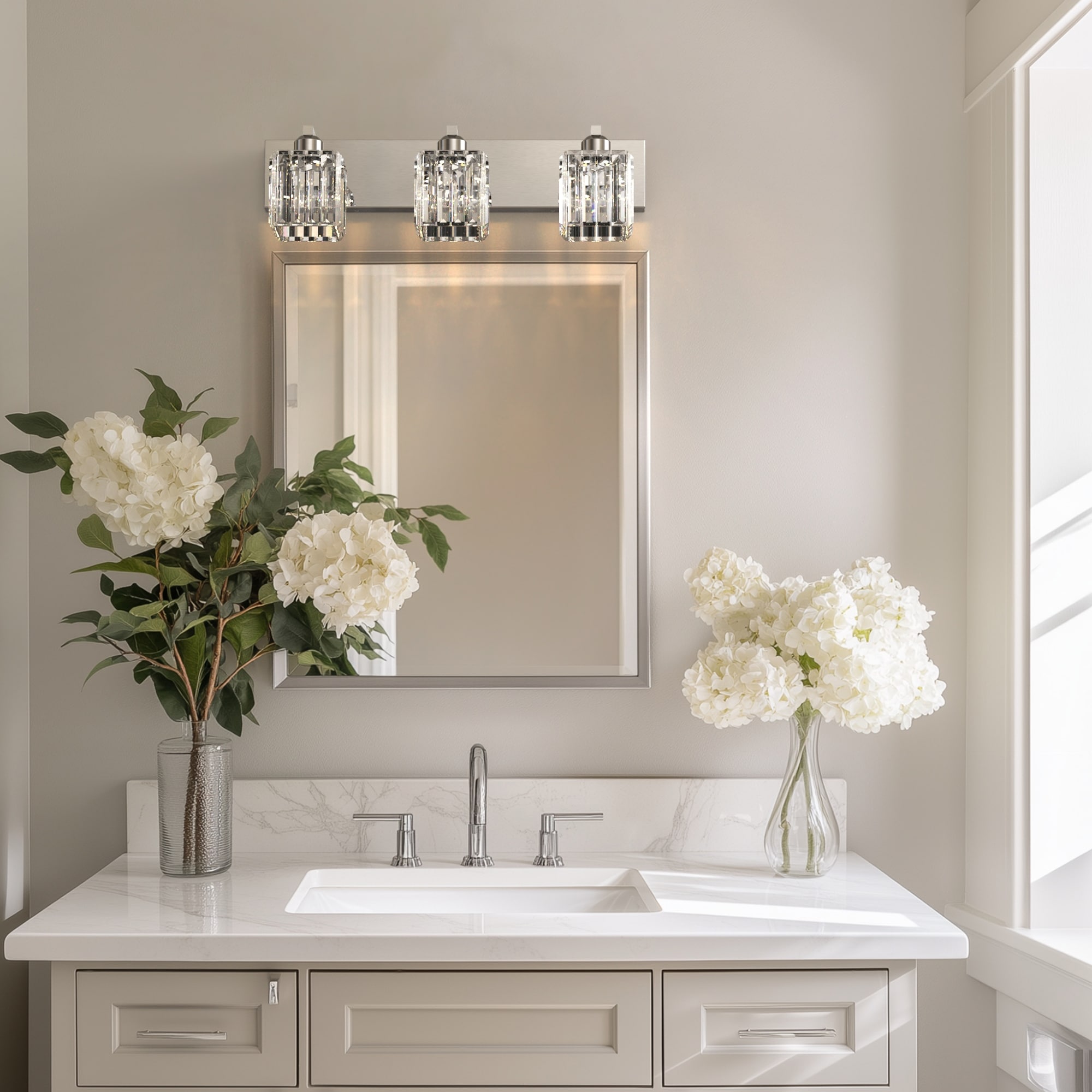 YNSUN 3-Light Industrial Chrome Square Bathroom Vanity Light with