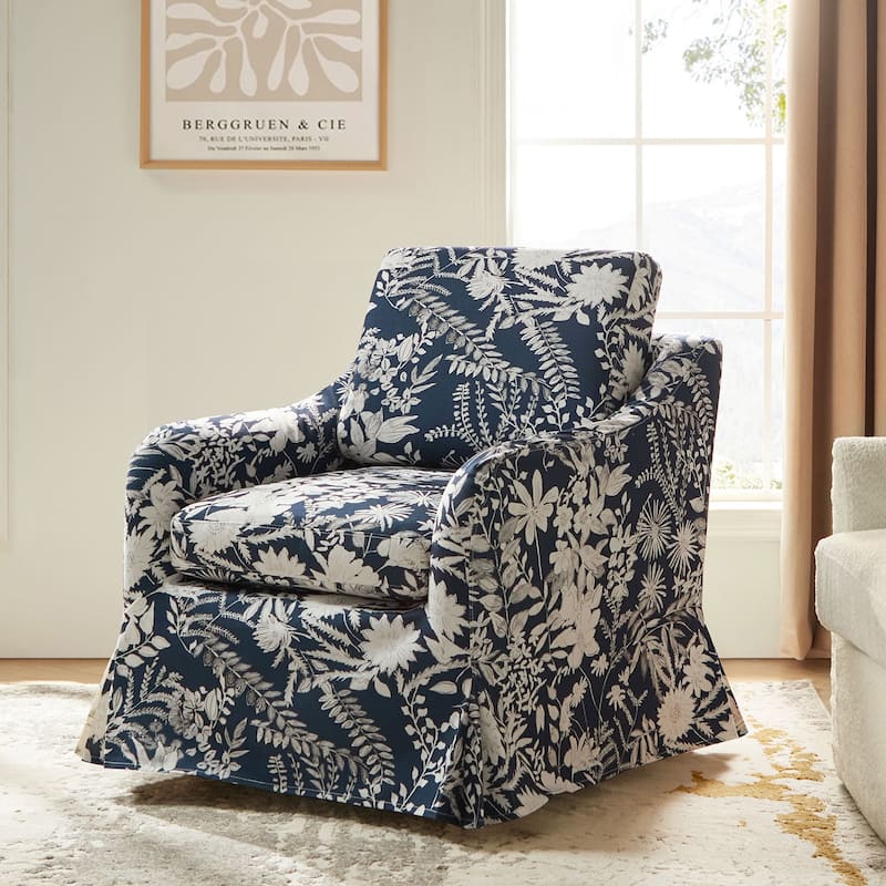 Alois Floral Slipcover Swivel Accent Chair with Removable Cushion by HULALA HOME - Navy