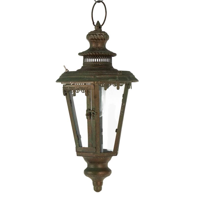 Brown Metal Lighthouse Style Decorative Indoor Outdoor Candle Lantern with Ring Handle - 8"W x 8"L x 16"H