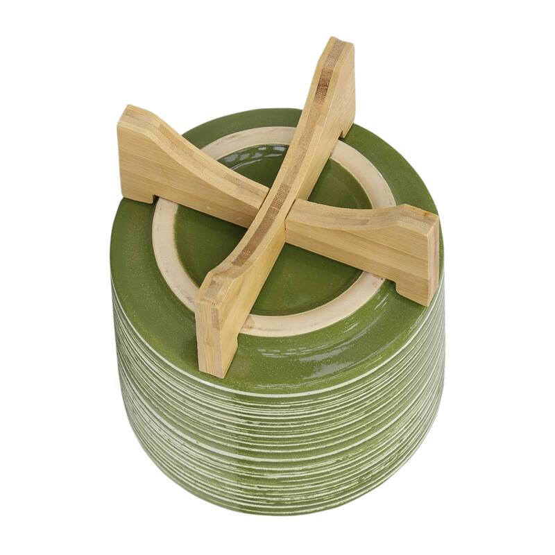 Sagebrook Home Striped Ceramic Planter with Wooden Stand Indoor/Outdoor