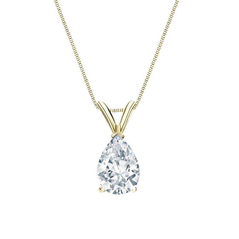 Auriya 14-karat Gold 0.90ctw Pear Solitaire Lab Grown Diamond Necklace V-End (D-E VVS) Prong - 0.90 - Yellow