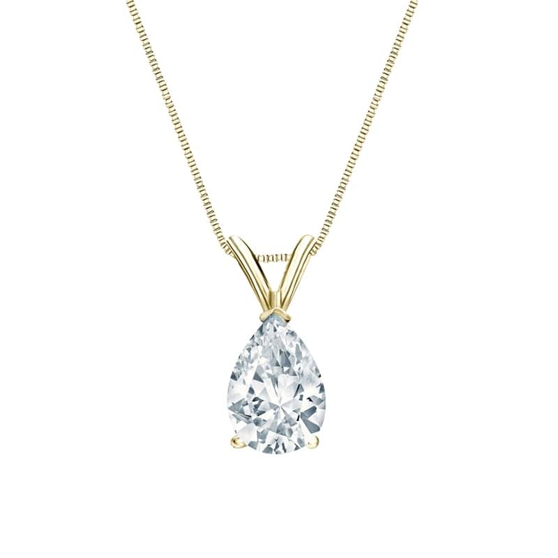 Auriya 14-karat Gold 2.50ctw Pear Solitaire Lab Grown Diamond Necklace V-End (F-G VS) Prong - 2.5 - Yellow