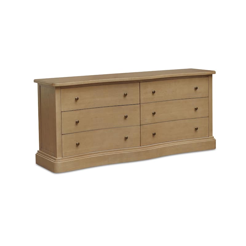 Lioren Dresser, Solid Oak, 6 Drawers, Curved Front, Brass Handles, Warm Brown