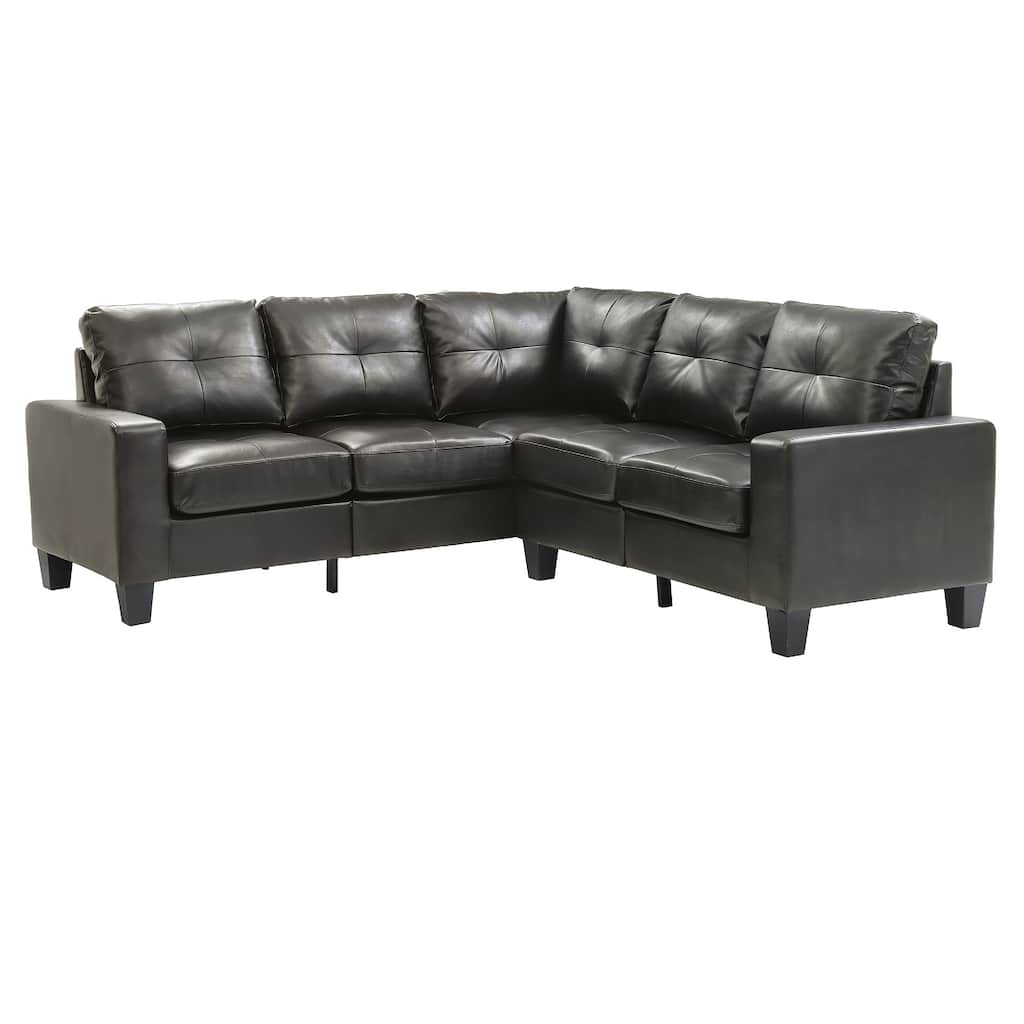 Tufted Faux Leather L Shape Sectional Sofa - 82" - Black