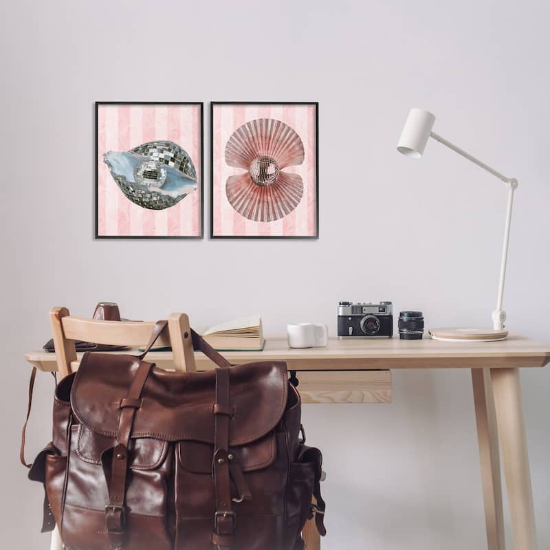 Stupell Pastel Disco Ball Sea Life Framed Giclee Art Design By Lil' Rue (Set of 2)