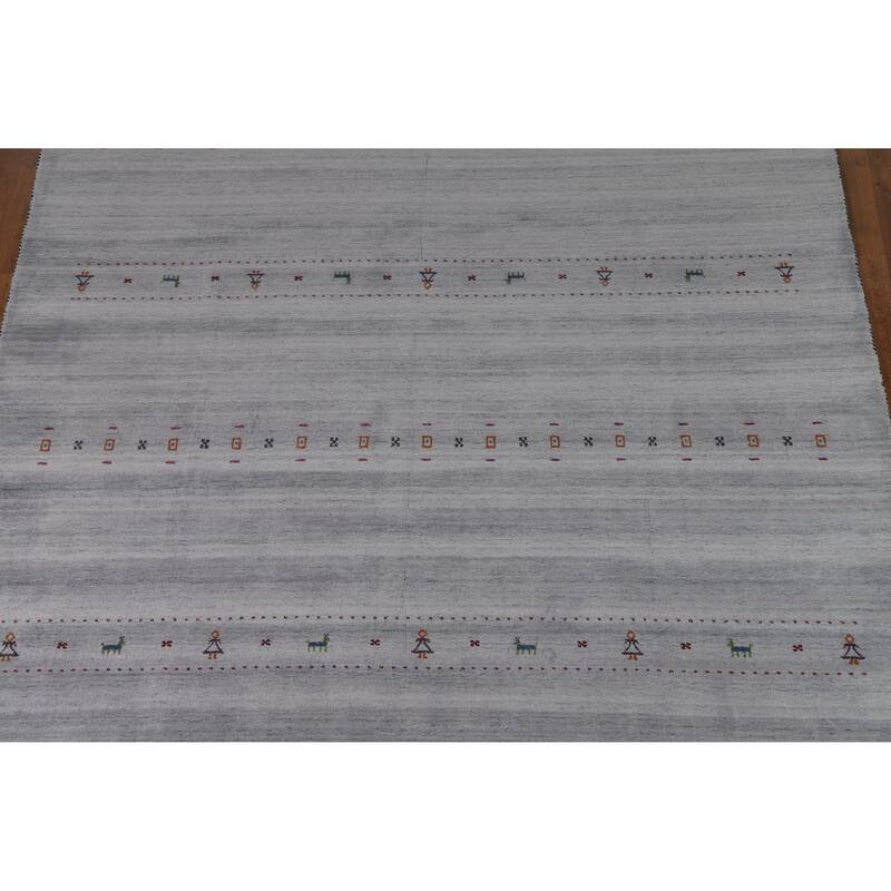 Hand Knotted Oriental 100% Wool Carpet Tribal Animal Pictorial Greys & Charcoal Gabbeh Area Rug - 9' 9'' X 8' 2''