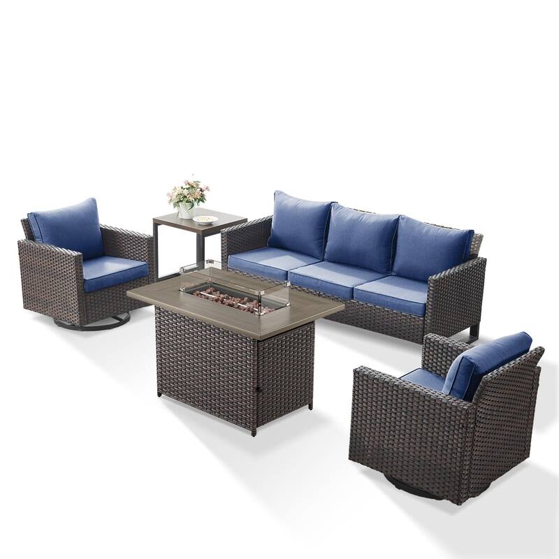 Outdoor Sofa Glider Chairs Table and Fire Pit Table