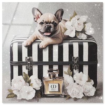 Frenchie Luggage Flowers Acrylic by Art Remedy, Ready to Hang