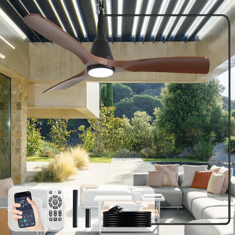 Outdoor Ceiling Fan with Light: Plug-in Hanging Fan, Remote App Control, 3CCT, 6-Speed