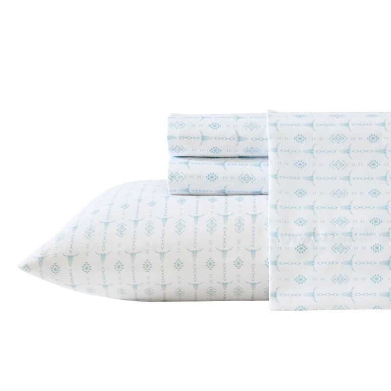 Wrangler Printed Novelty Sheet Sets - Steer Head Stripe Blue - Twin