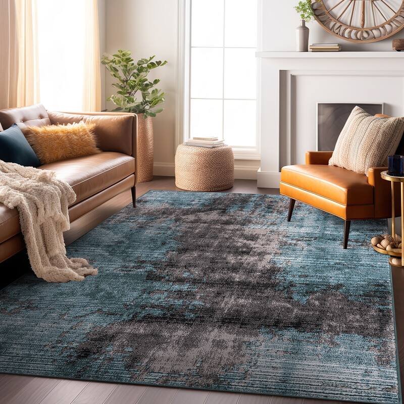 World Rug Gallery Abstract Design Distressed Blue Area Rug
