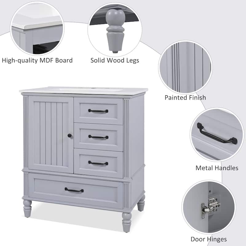 30" Bathroom Vanity with Sink, Bathroom Cabinet with A Door
