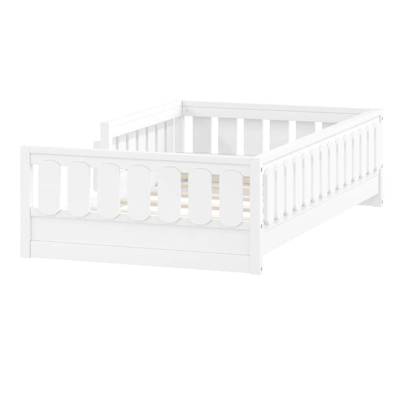 GDFStudio - Modern Wooden Full Size Platform Bed with Guardrail and Storage Shelves