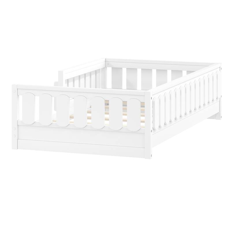 Roomfitters Twin Wood Platform Bed with Guardrail and 2 Bookshelves