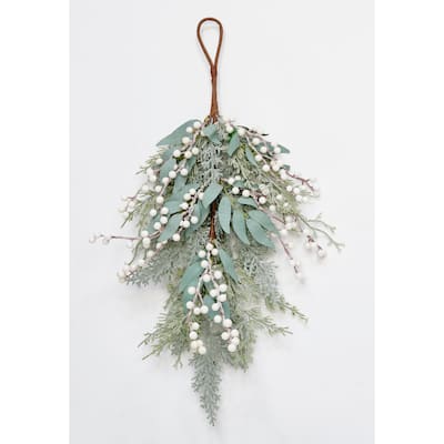 24" Artificial Christmas White Berry and Leaf Teardrop Swag - 24