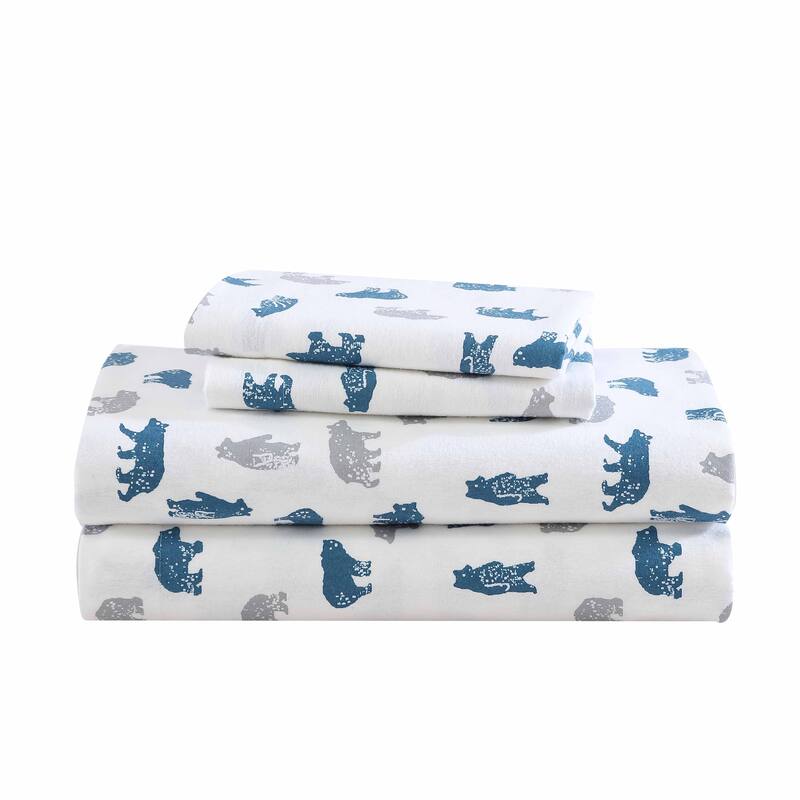 Eddie Bauer Printed Cotton Flannel Sheet Set - Twin - Bear Mountain