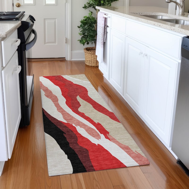 Premium Washable Super Soft Mid Century Modern Mayfield Rug - Red - 2'3" x 7'6"
