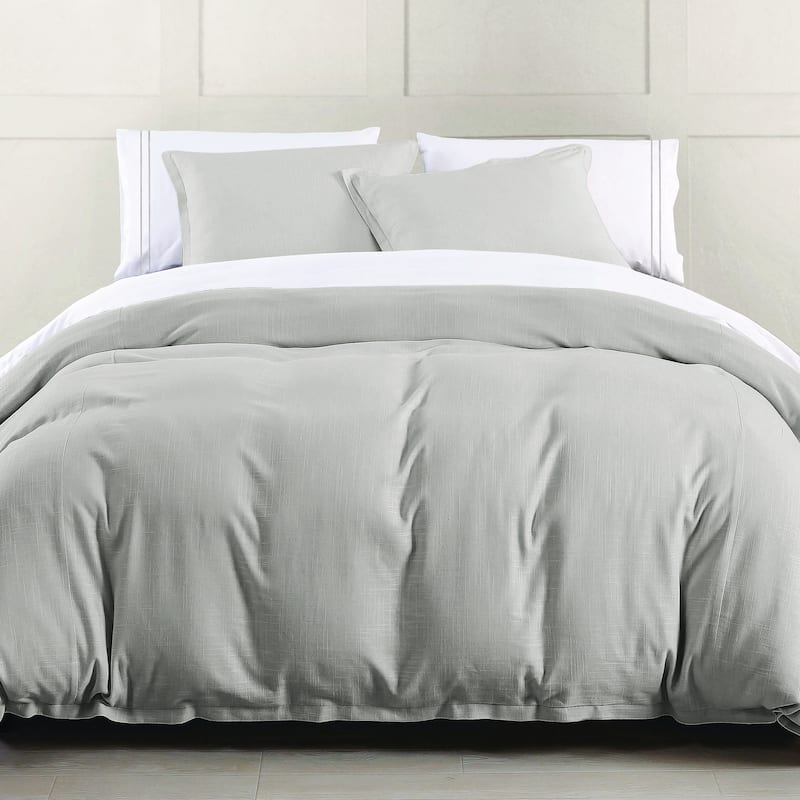 HiEnd Accents Hera Washed Linen Flange Comforter Set, 3PC - Gray - Queen