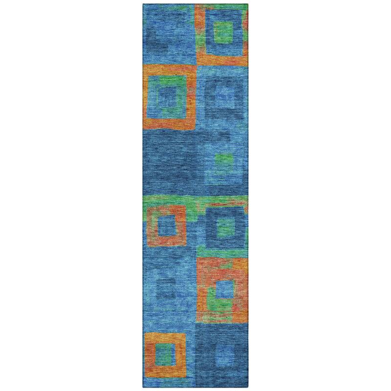 Machine Washable Indoor/ Outdoor Contemporary Blocks Chantille Rug