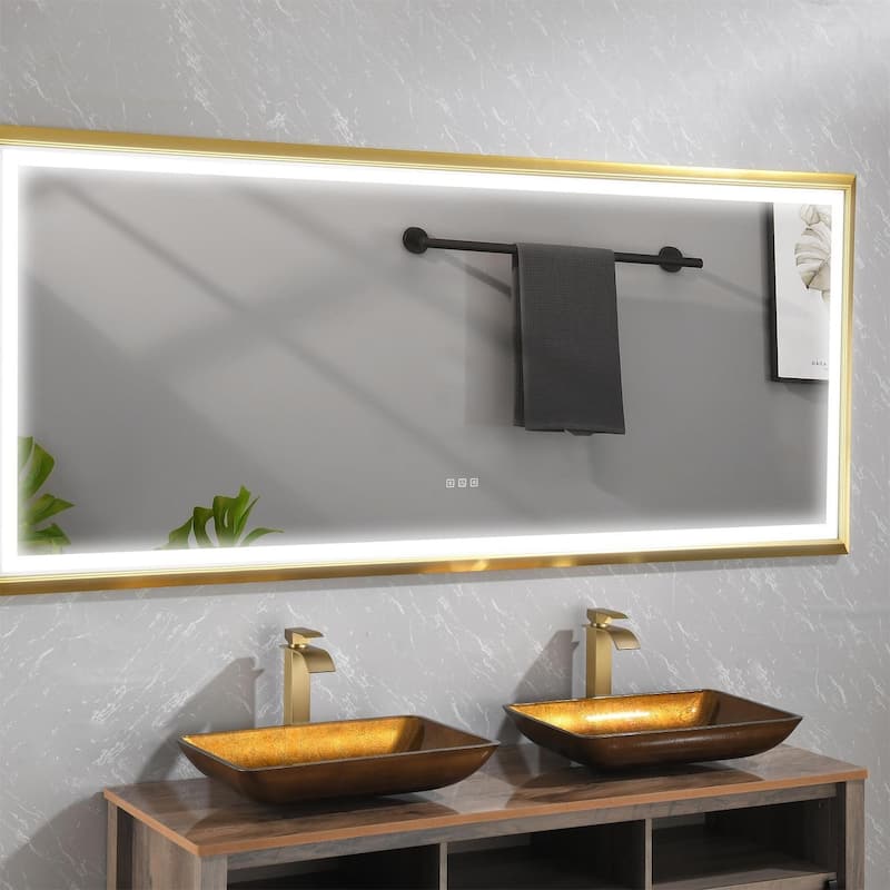 Rectangular Brushed gold Framed LED Mirror Bathroom Vanity Mirror