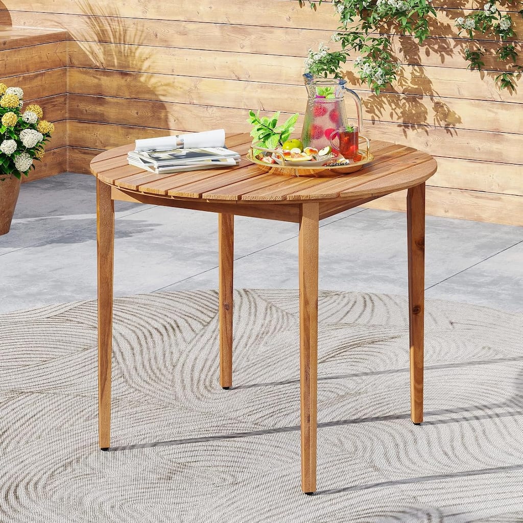36" Rustic Patio Wooden Table Round Dining Table w/ Slatted Tabletop
