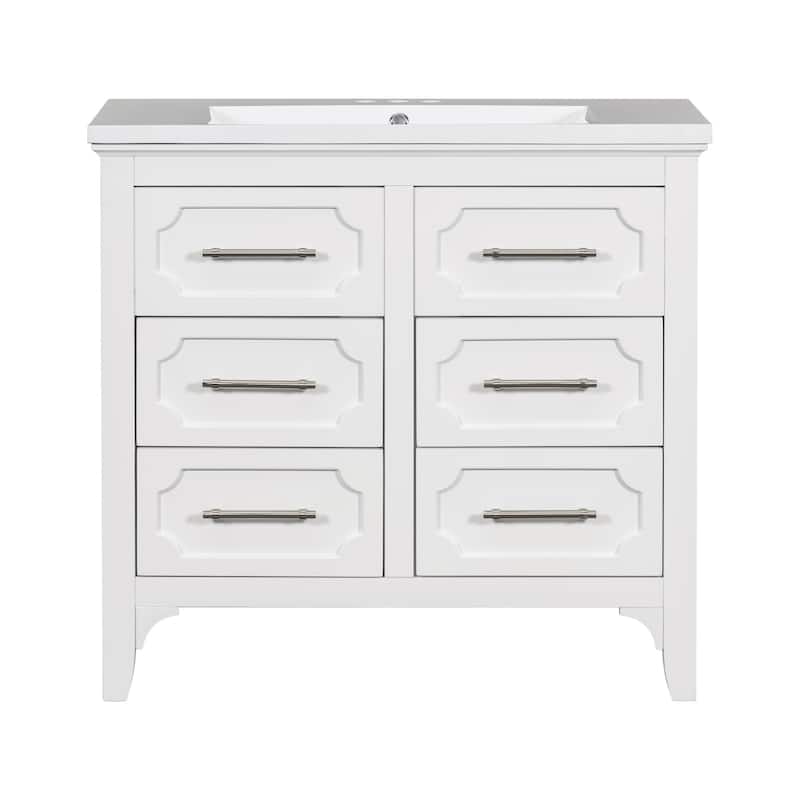 36'' White Bathroom Vanity Free Standing Single Vanity Set with Four Drawers