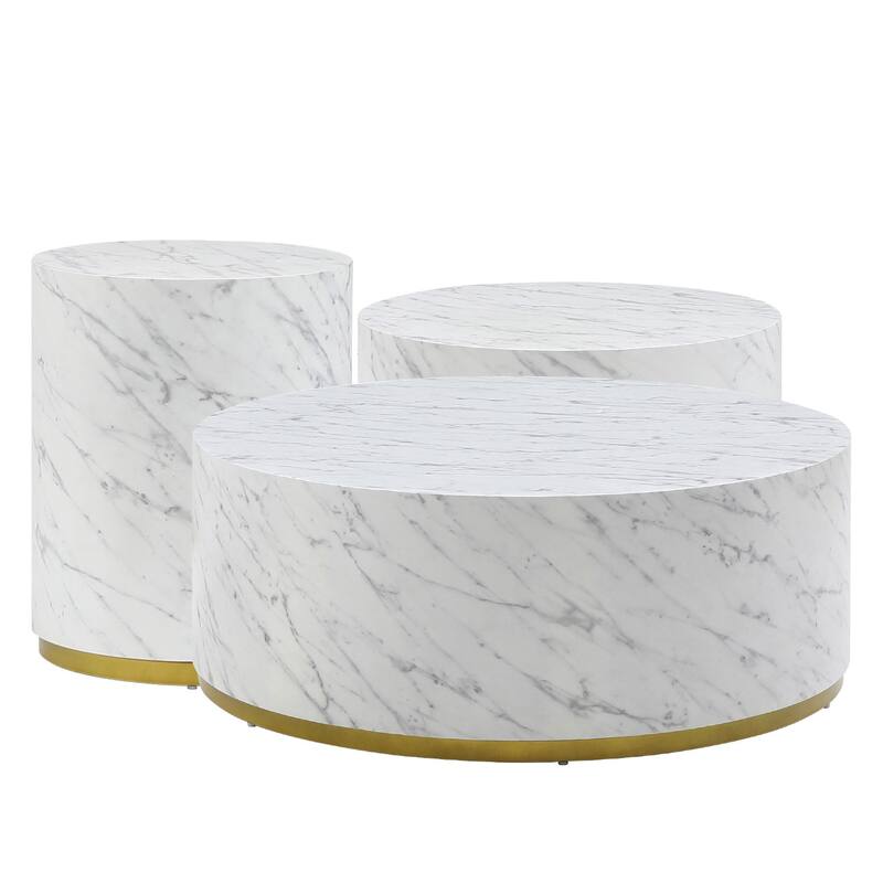 Modern Faux Marble Coffee Tables for Living Room, 35.43inch Accent Tea Tables with Gold Metal Base