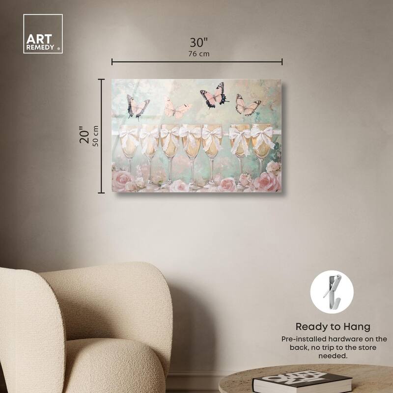 Champagne Mint and Pink Glass Acrylic by Art Remedy, Ready to Hang