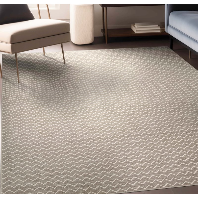 Well Woven Apollo Elemental Mesa Modern Flat Pile Stain Resistant Rug - 5'3" x 7'3" - Taupe Cream