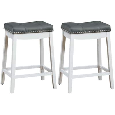 Gymax Set of 2 Nailhead Saddle Bar Stools 24'' Counter Stools White - See Details
