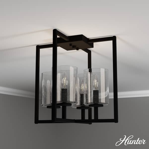 slide 2 of 5, Hunter Kerrison 4 Light Flush Mount Ceiling Light, - Hallway, Entry - Contemporary, Cage, Transitional - Clear Seeded Glass Natural Iron