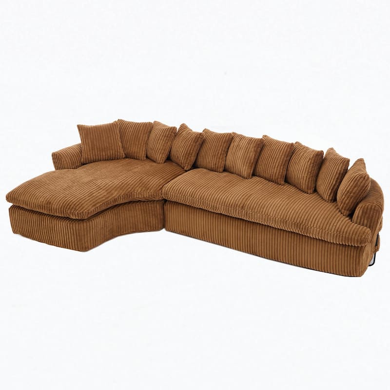 Modern L-Shaped Corduroy 4-Seat Modular Sectional Sofa with Curved Design and Back Cushions for Living Room
