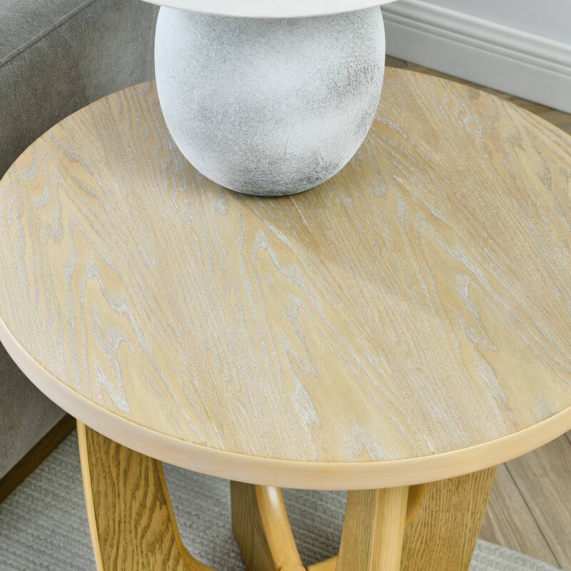 25" Round End Table, Wooden Side Table, Night Stand for Living Room ,Reception Room