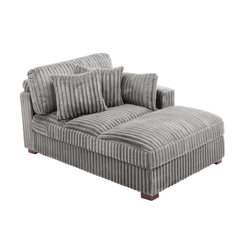 41" W Plush Corduroy Chaise Lounge with Pillows