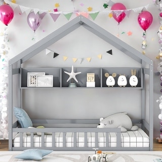 Twin Size Wooden House Bed Kids Bed with Storage Shelf