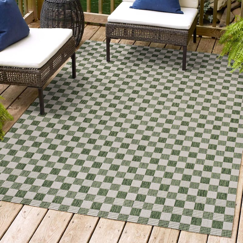 JONATHAN Y Maribel Traditional Cottage Checkerboard Green/Cream Indoor/Outdoor Area Rug