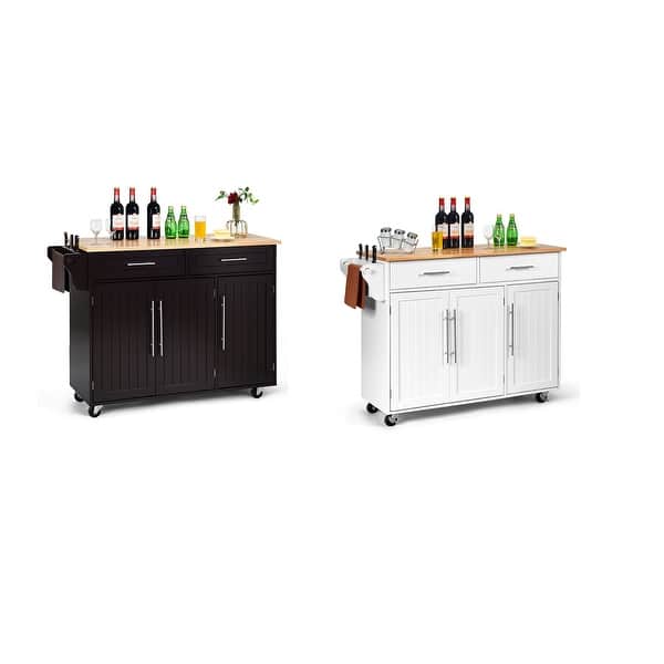 Shop Costway Kitchen Island Trolley Cart Wood Top Rolling Storage