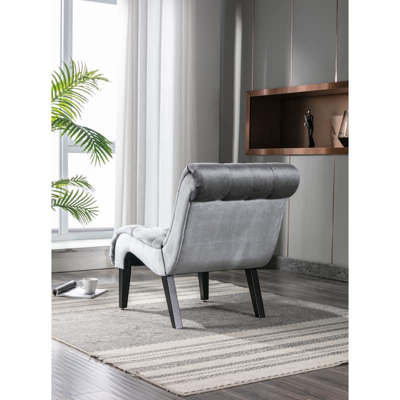 Modern Velvet Armless Accent Living Room Chair / Leisure Chair,Upholstered Fabric Button Comfortable Chair with Wooden Legs