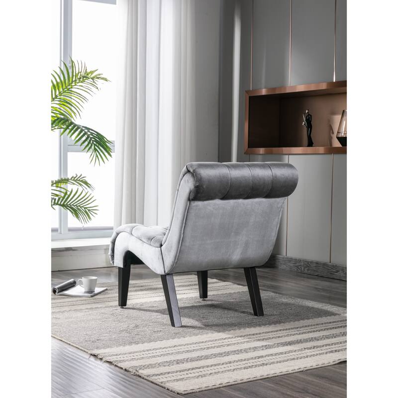 Silver Modern 22.8" Tufted Accent Chair with Wooden Legs