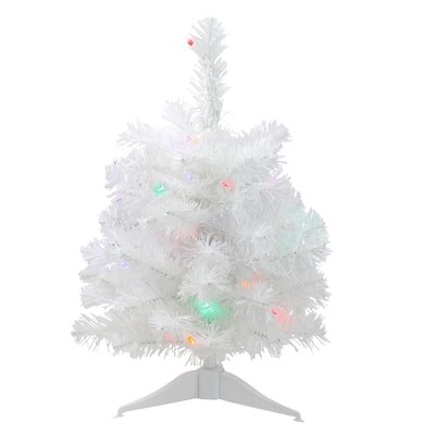 Pre-Lit Artificial Christmas Tree -18" - White - Multicolor Lights - 1.5 Foot