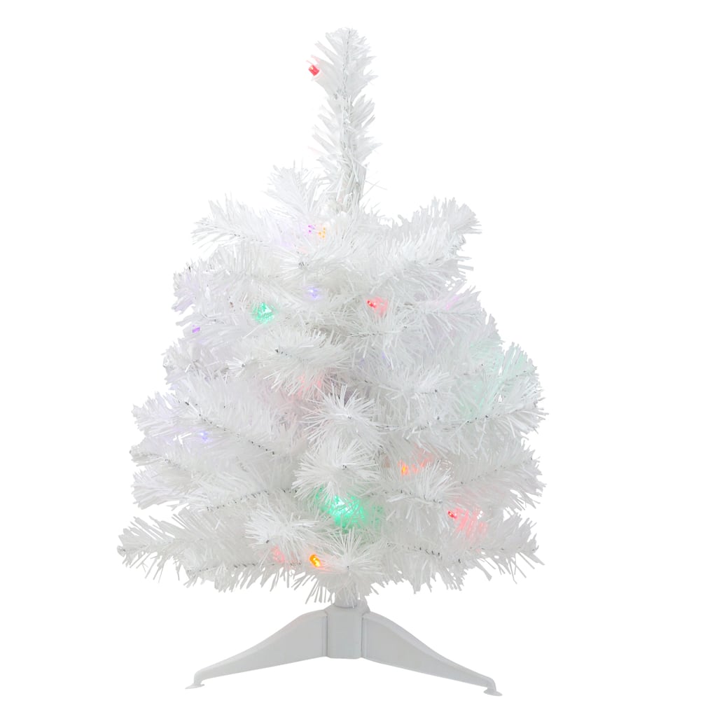 Pre-Lit Artificial Christmas Tree -18" - White - Multicolor Lights - 1.5 Foot