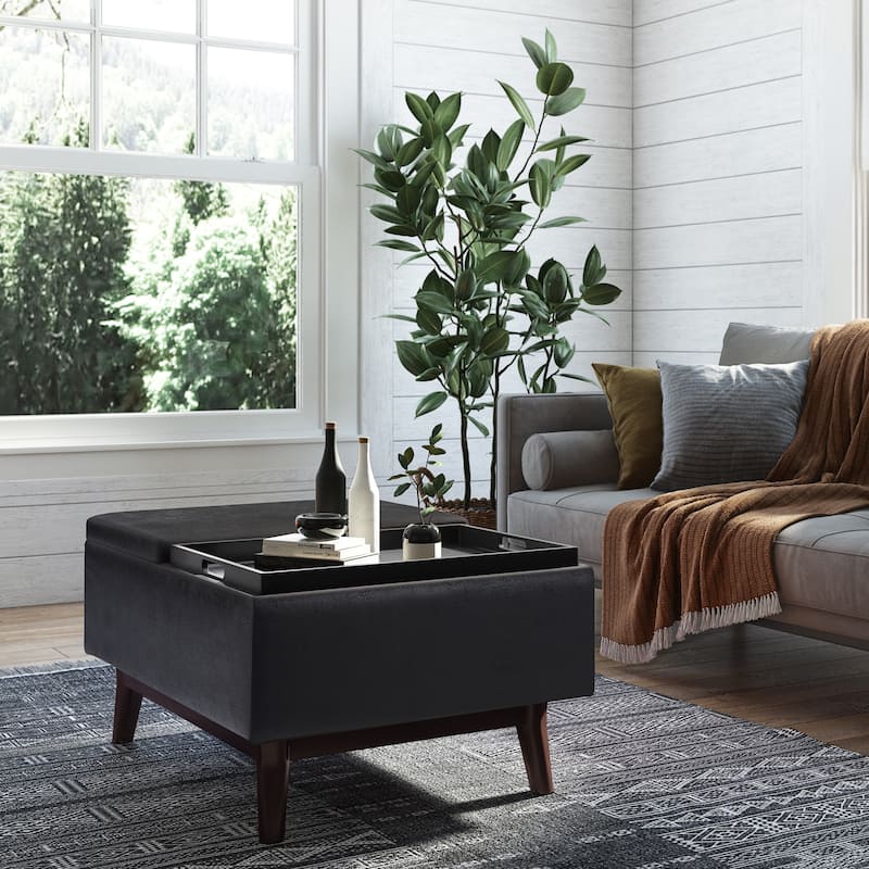 WYNDENHALL Ethan 34 inch Wide Mid Century Modern Rectangle Table Ottoman - Distressed Black