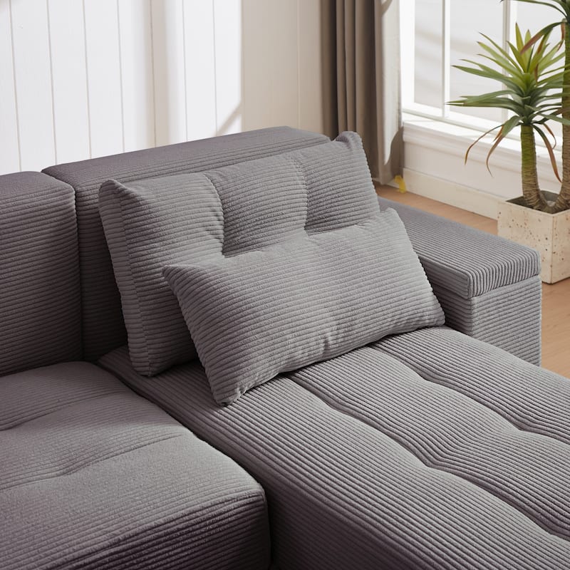 Grey 94" Corduroy 3-in-1 Convertible Sofa