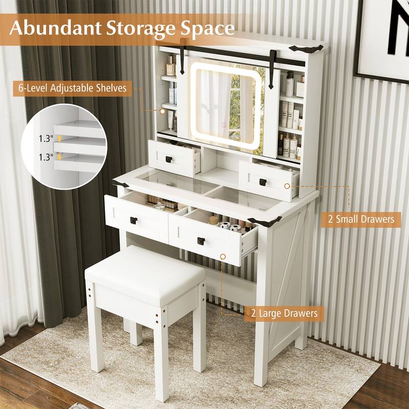 Gymax Farmhouse Vanity Desk Makeup Vanity Table w/Adjustable